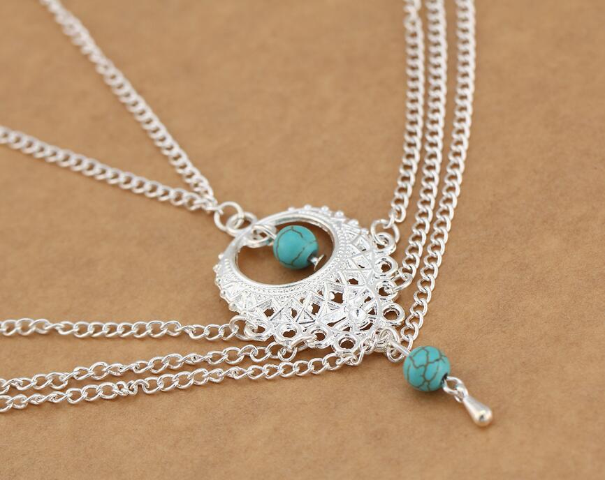 Bohemian Multi Layer Tassel Turquoise and Silver Anklet
