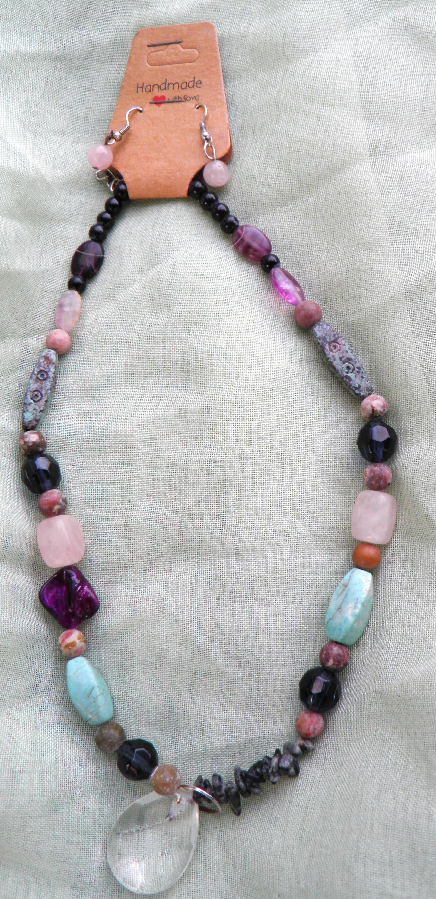 Bohemian 9" beaded stone necklace and earing set